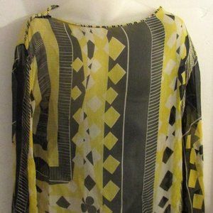 Jean Paul Gaultier Women's Sheer Geometric Maille Blouse Black Yellow Size M